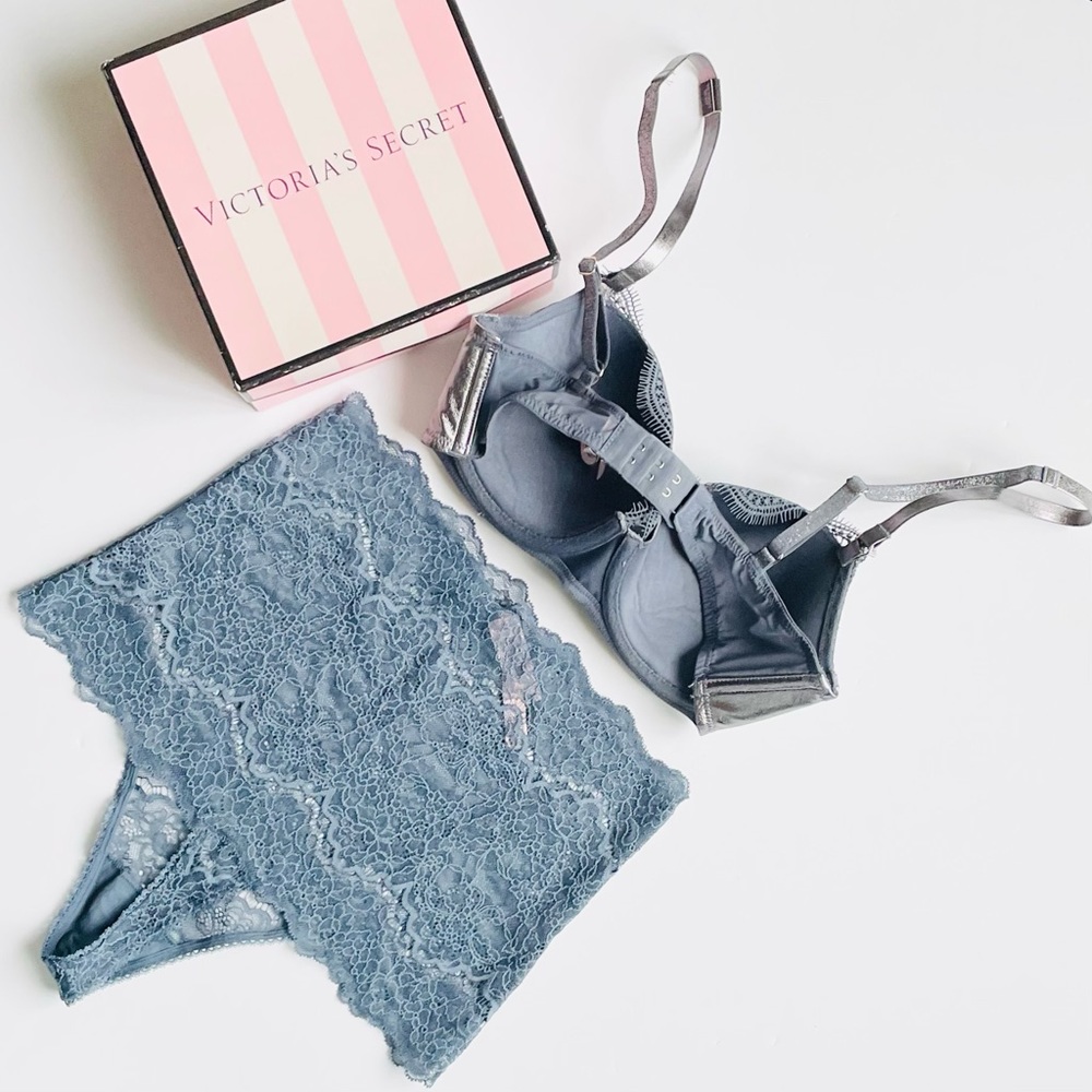 32D SMALL Victoria’s Secret steel blue bra set - Picture 4 of 6